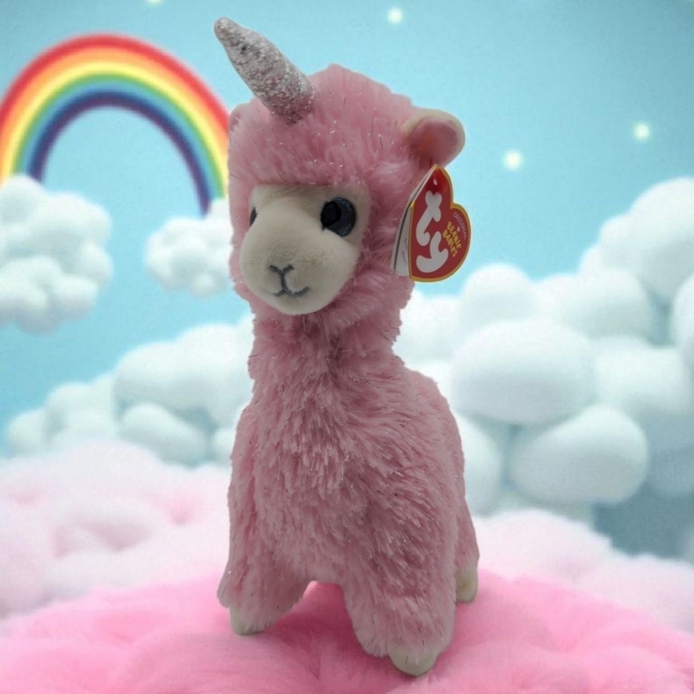 Ty Lana The Llamacorn Pink and White Unicorn Llama Plush Beanie Baby